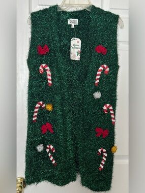 Major major/ NWT/ Holiday Green Tinsel Vest w/ Candy Cane Appliques size S & M